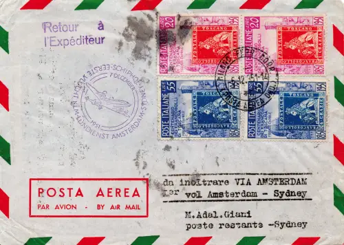 K.L.M. (Rom) Amsterdam/Sydney vom 7.12.51 - Aerogramm