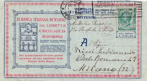 B.L.P. - Quittung des Briefumschlags Werbung Banca Italiana