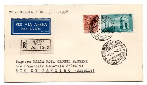 Alitalia Roma/Rio de Janeiro del 3.9.58 - Aerogramma racc. pro Rio