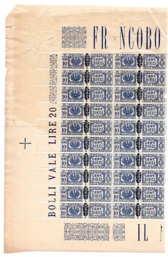 Postpakete Cent. 10 Fries Nr. 49 Block mit zwanzig Sorten