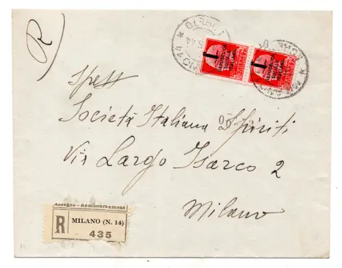 Auflageband von Milano Cent. 75 Nr. 494 Paar auf Umschlag Racc.