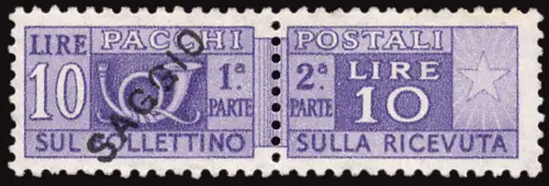 Postpakete Lire 10 Nr. 85/I mit schwarzem Aufdruck WEISS