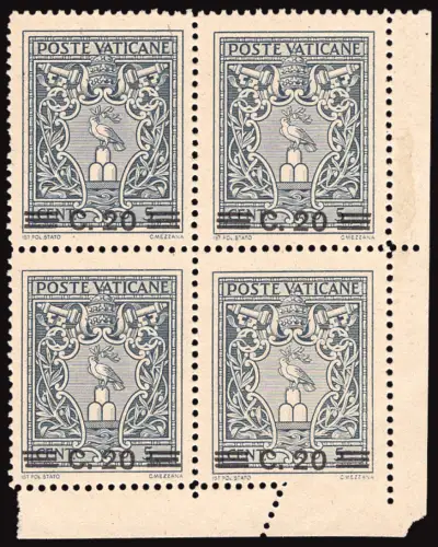 Cent. 20 von 5 Vierteln ein teilweise ungezähntes Exemplar