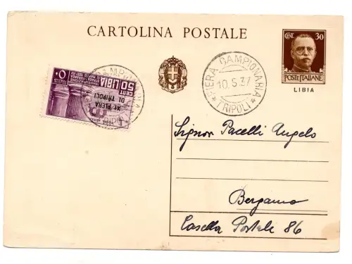 Libyen - XI Luftpostmesse Cent. 50 auf Postkarte