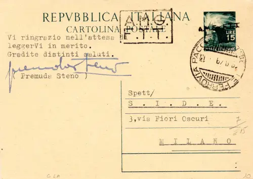 Triest A - C.P. Lire 15 Democratica Handaufdruck Typ A+B