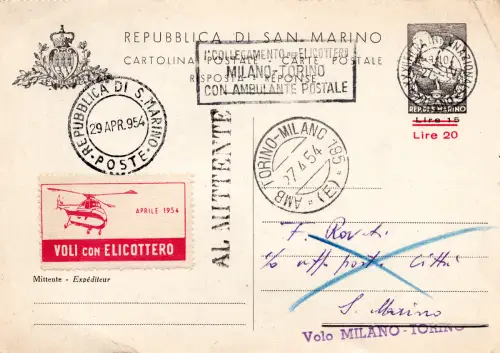 San Marino - Provisoria Lire 20 von 15 Nr. C 31B die Antwortkarte