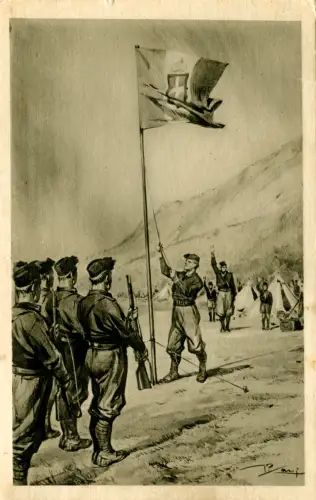 Balilla - Postkarte Die Fahne auf dem Lager - V. Pisani - gereist