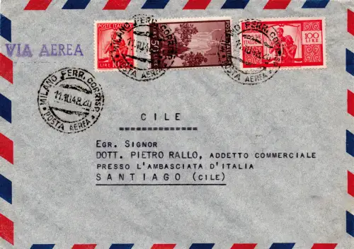 Democratica Lire 100 auf Umschlag Santiago de Chile