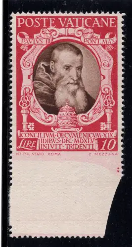 Konzil von Trient Lire 10 Nr. 121e unten ungezähnt - MNH