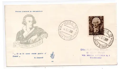 Alfieri auf Umschlag FDC Venetia nicht gereist