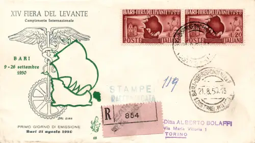 Fiera del Levante '50 Paar auf Umschlag FDC Venetia Racc
