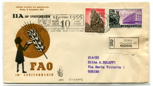 Landwirtschaft und FAO auf FDC Venetia Racc Umschlag mit Ankunftsstornierung