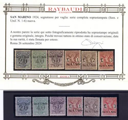 Steuermarken Vaglia Nr. 1/6 die Raybaudi Gold Certified Series - MNH