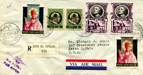 Überdruckt Lire 30 von 20 zwei Exemplaren auf Umschlag Racc. auf dem Luftweg in die USA