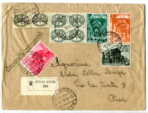 Steuermarken Lire 2 Zeilen breit Viertel gebraucht für die Post auf Umschlag Handschriften Racc.