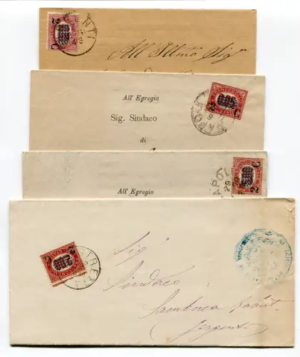 Aufdrucke komplette Serie von acht Werten im Einmalgebrauch auf Postpapieren