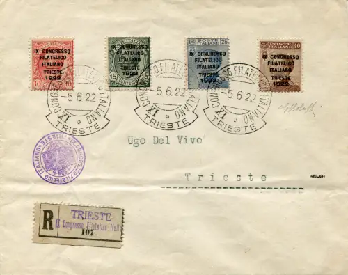 Philatelistischer Kongress komplette Serie auf Einschreiben für Triest