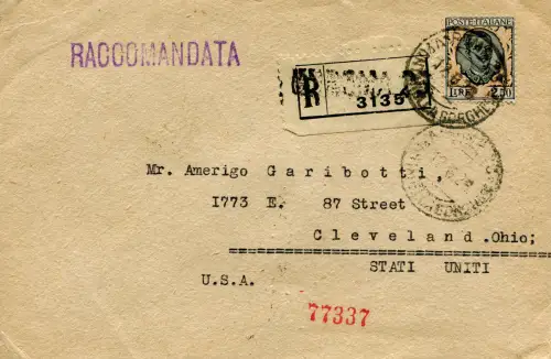 Floral Lire 2,50 isoliert auf Umschlag Racc. für die USA am 12.6.28