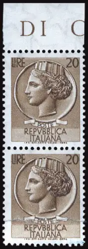 Siracusana Lire 20 n. 768h Papiersorte zusammengefügt