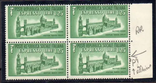 Espresso Lire 1,25 Duomo di Palermo Übertragungssorte P aus Republik mit Strich