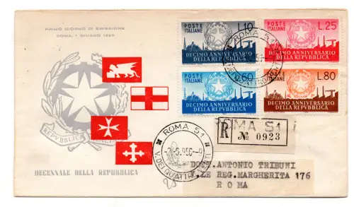 X. Republik auf Umschlag FDC Venetia Racc. mit ann. bei Ankunft