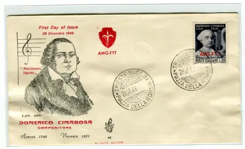 Triest A 1949 Cimarosa auf ungelaufenem Venedig-Umschlag