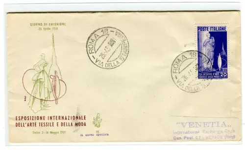 Italien 1951 Textilkunst auf FDC Venetia nicht gereist