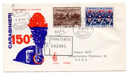 Italia FDC Venetia 1964 150. Ann. Carabinieri gereist Racc. Italia