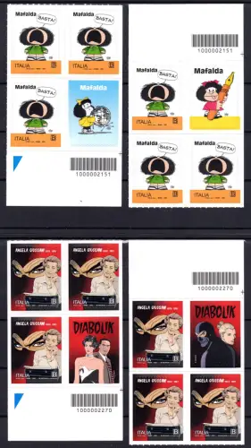 2022 Angela Giussani Diabolik und Mafalda 4 Quartine mit Barcode DX