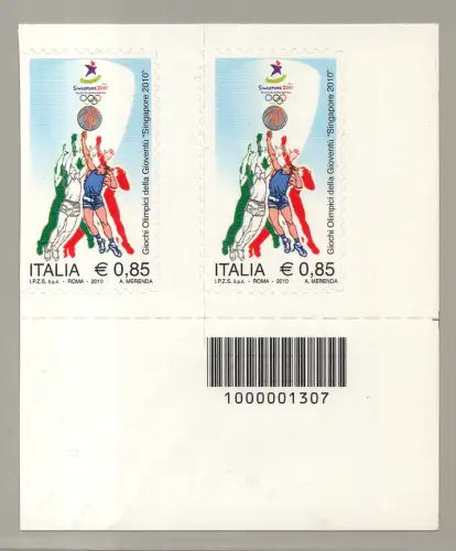 JUGENDOLYMPIADE 0,85 VERSCHOBENE STANZUNG AUF DER BRIEFMARKE MIT BARCODE