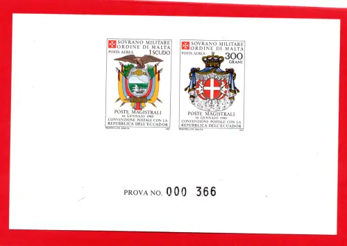 SMOM 1985 Abkommen mit Ecuador Nr. 17/18 Druckprobe