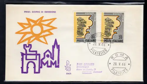 Italien FDC Venetia 1966 Propaganda Turistica Zwei Exemplare nicht gereist