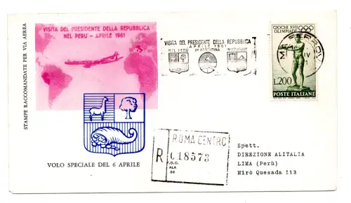 Gronchi Reise nach Peru - Aerogramm frankiert mit 200 Lire Olympiade