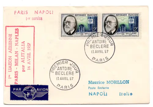 Alitalia Paris/Neapel vom 14.4.57 - Sonderflug-Aerogramm