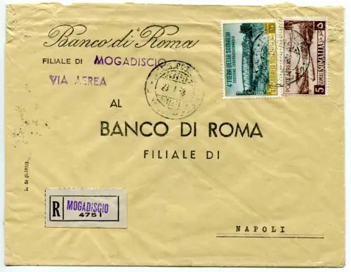 Somalia Afis - Luftpost 5 Sh. auf Umschlag Racc. auf dem Luftweg nach Neapel