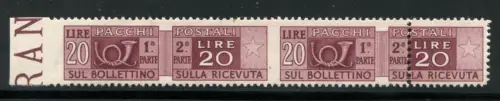 Postpakete Lire 20 Sorten senkrecht und links ungezähnt
