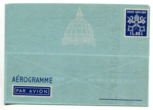 Vatikan - Aerogramma Lire 80 Cupolone - doppelte filigrane Sorte