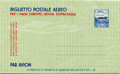 Triest A - Flugpostkarte Lire 60 Doppelaufdruck