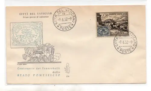 Vatikan FDC Venetia 1952 Carrozzella nicht gereist