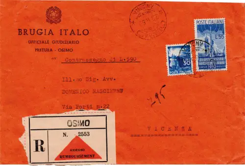 Rundfunk Lire 55 + Ergänzung auf Umschlag Racc.