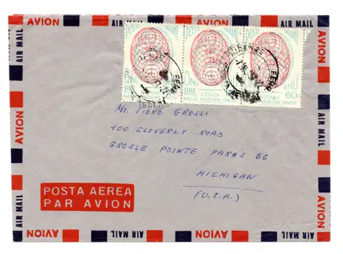 O.N.U. Lesen Sie 60 Dreierstreifen auf Luftumschlag für die USA