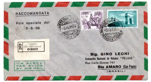 Freundschaft Italien - Brasilien + Ergänzung auf Luftumschlag