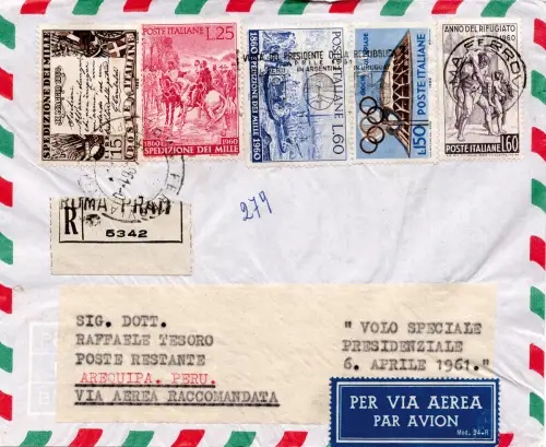 Gronchi - Empfohlenes Aerogramm für Callao (Peru) mit Flug