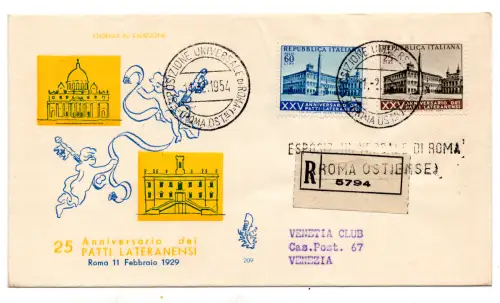 Lateranverträge auf Umschlag FDC Venetia Racc mit Ankunftsstornierung