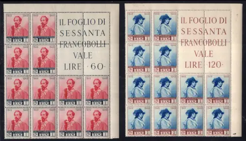 Garibaldi 1949 - 7 Werte in Eckblöcken von 12 Exemplaren postfrisch