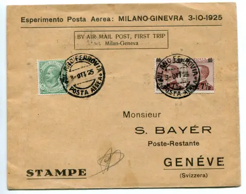 Mailand/Genf vom 3.10.25 - Aerogramm des Erstfluges