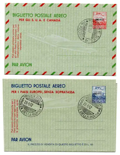 Triest A-Aerogramme Lire 60 e120 storniert I.Ausgabetag