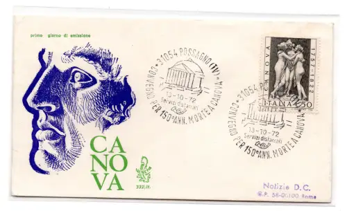 Italien FDC Venetia 1972 Canova reiste nach Italien
