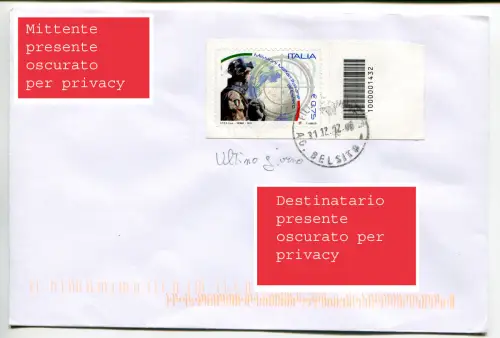 Italienische Militärmissionen mit Barcode isoliert auf Umschlag