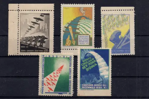 Decennale Air Cruise - Balbo - Komplette Serie von fünf Erinnophilen